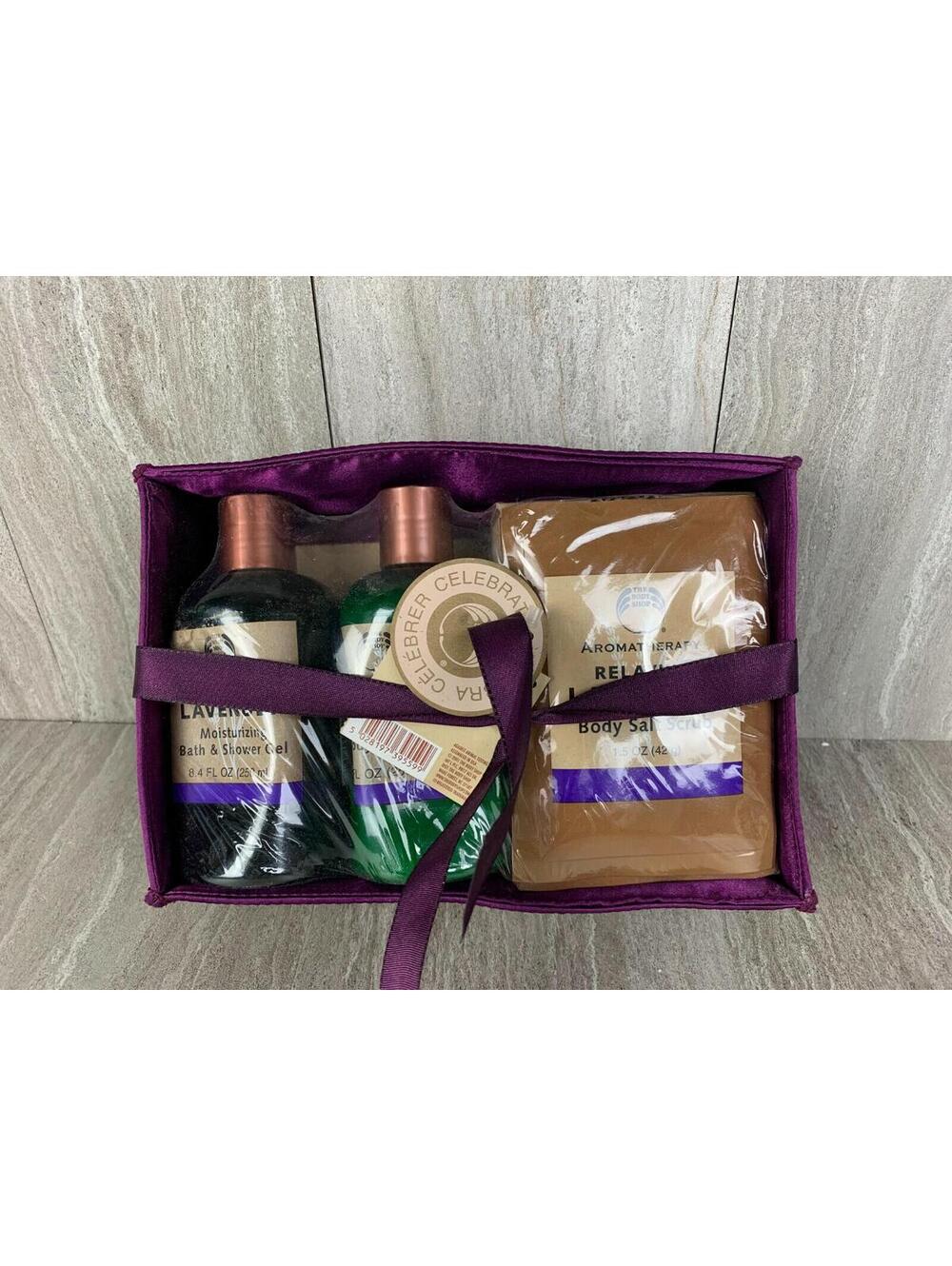 The Body Shop Lavender Home Fragrance Gel Lotion Body Scrub  Gift Set NOS!